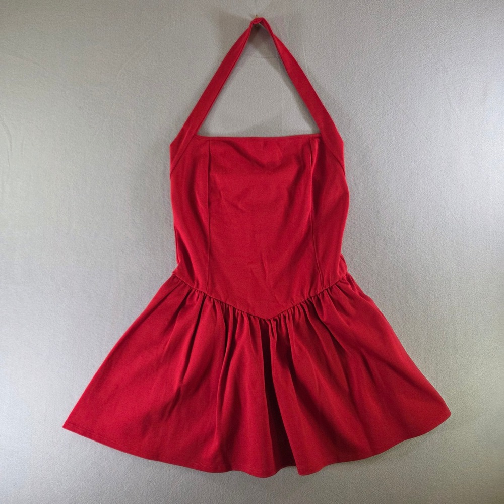 NEW 21 Saints Red Halter Fit and Flare Mini Dress Size L Preppy Clean Girl Pinup